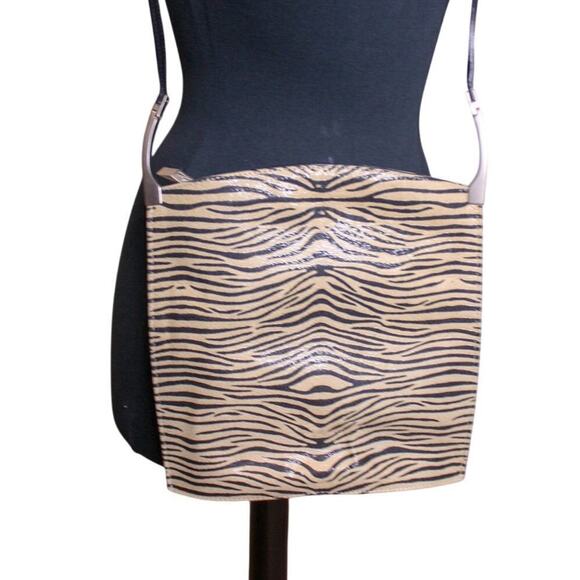 Neiman Marcus Zebra Print Shoulder Bag Purse Tan Black Crossbody - Picture 3 of 4